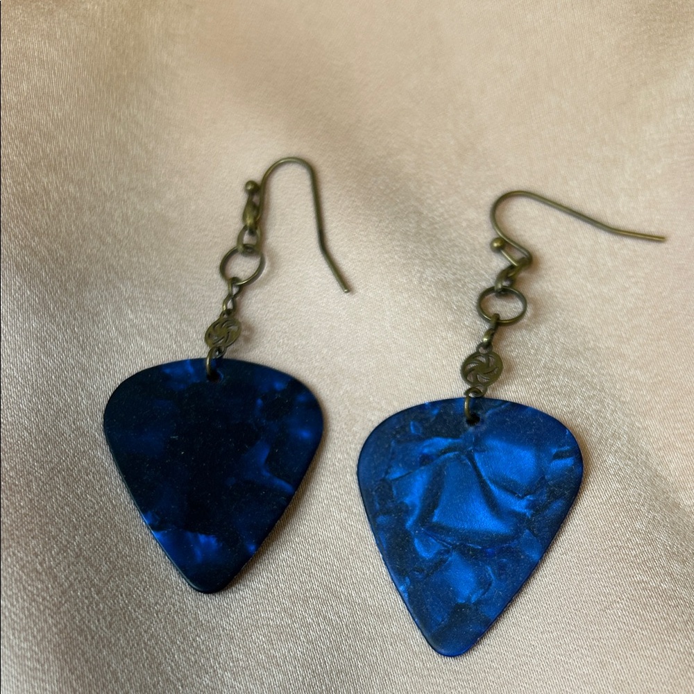 Blue Guitar Pick Dangle Earrings for Women
